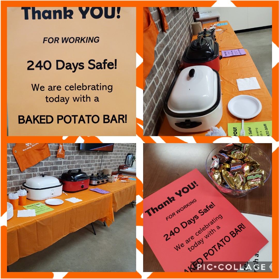 Fridley has been 240 days Safe! I am so proud of this team! Time to celebrate with a Baked Potato Bar! #fridleypride #thd2802 #safetyispersonal <a href="/cdoering5/">Chris Doering</a> <a href="/halley_thd/">Halley Winters</a> <a href="/2802Home/">HomeDepot 2802</a> @2802APSNathan @cprokofieff1212 <a href="/gopher006/">Anthony Pacheco</a> @MichaelLongHD <a href="/1rawone/">Raffee wright</a>