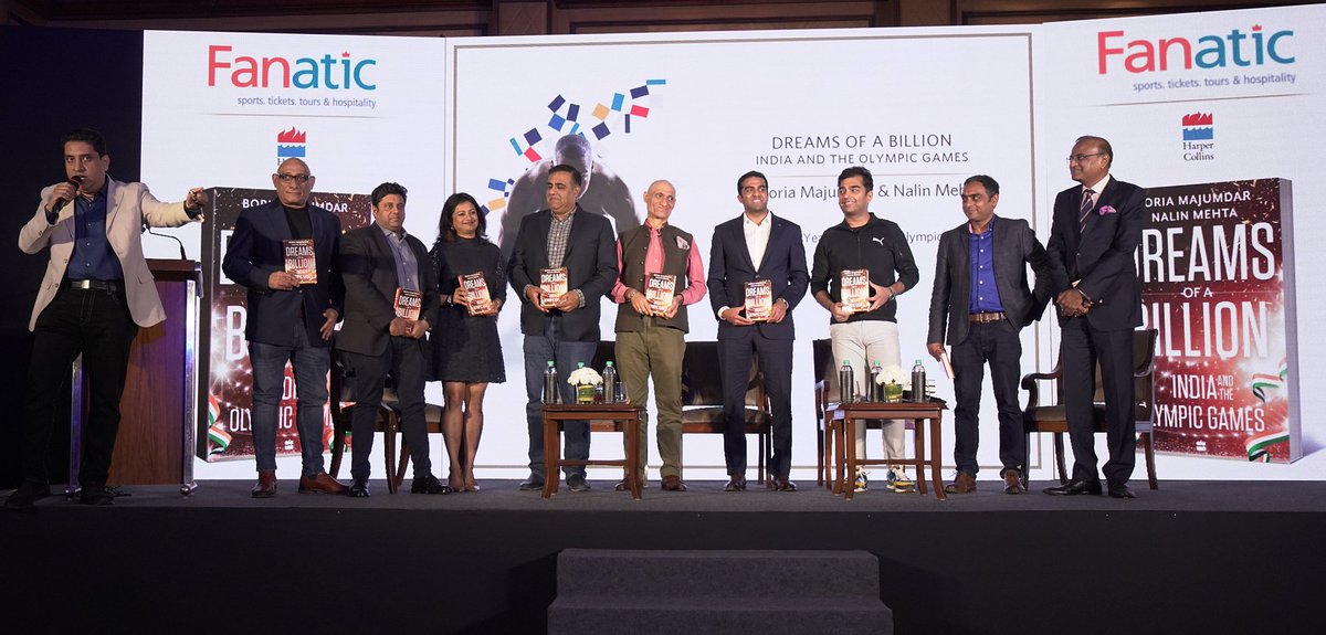 OfficialFanatic's tweet photo. @OfficialFanatic in association with @HarperCollinsIN launched the book "DREAMS OF A BILLION" by @BoriaMajumdar &amp; @nalinmehta

The book was unveiled by @sachin_rt @Abhinav_Bindra @Maheshbhupathi along with @ParthJindal11 Abhishek Ganguly Vivek B Singh and our CEO Raghav Gupta https://t.co/Iz5NH7EADb