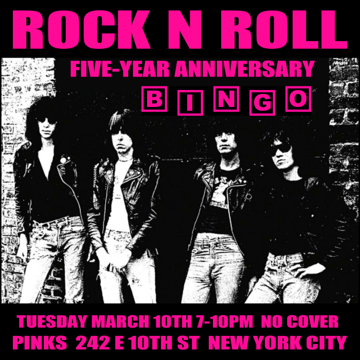 Rock N Roll Bingo Five-Year Anniversary @ Pinks - Tuesday March 10pm 7-10pm facebook.com/rocknrollbingo #rocknroll #altrock #bingo
