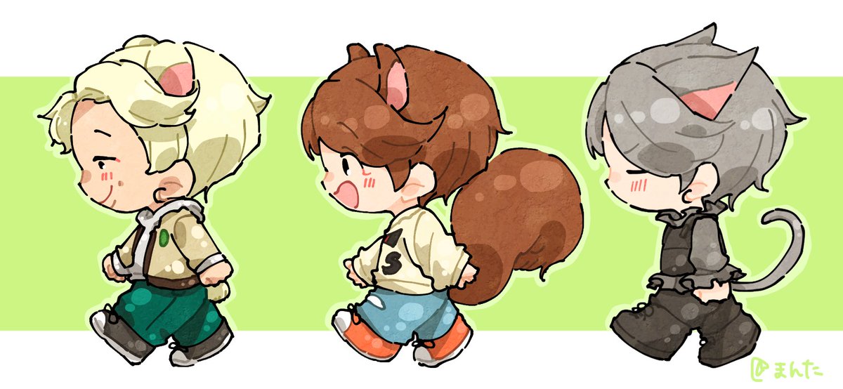squirrel ears animal ears multiple boys tail squirrel tail 3boys walking  illustration images