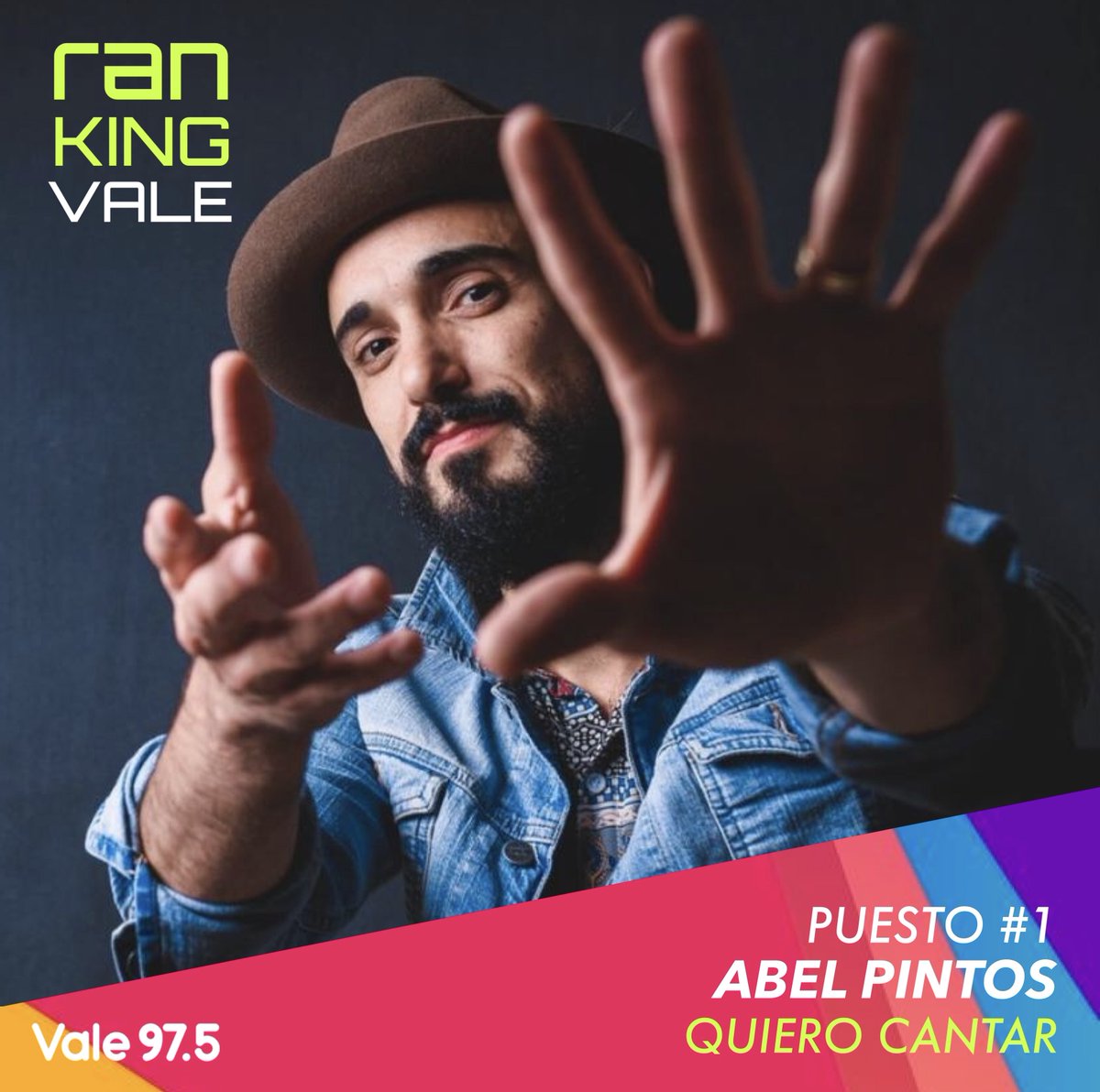 Vale975's tweet photo. PUESTO #1 | ¡En la cima por segunda semana! @AbelPintos con #QuieroCantar se mantiene firme en el #RankingVale https://t.co/72Eo8XlFUp