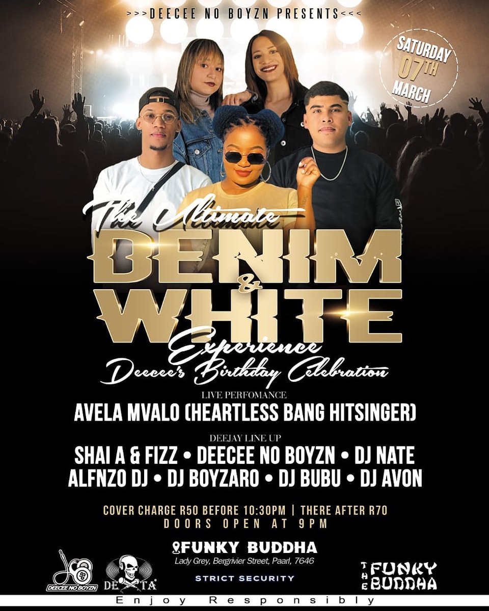 *Funky Buddha Paarl* - we are where the party's @
 
#TFBPaarl
#TFBfam