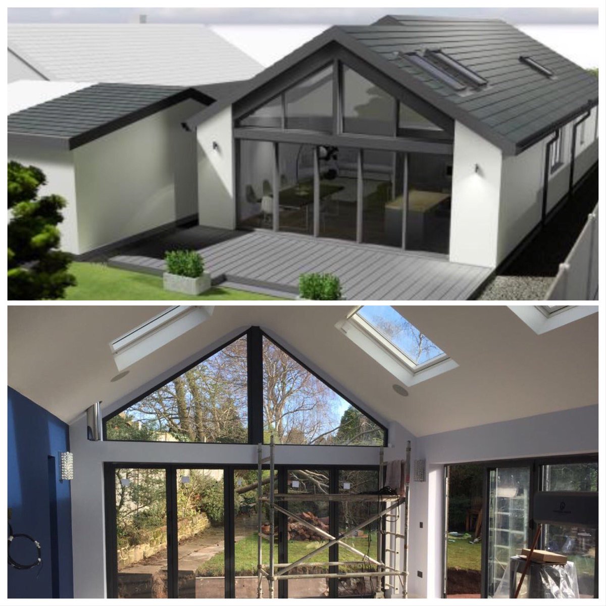 BrysonArchi's tweet photo. Another #brysonarchitecture bungalow transformation nearing completion with a large glazed gable window capturing the natural light in abundance #homeextension #architectplans #planningpermission #westkirby #wirral #cheshire #design https://t.co/2qB3W1Co2M
