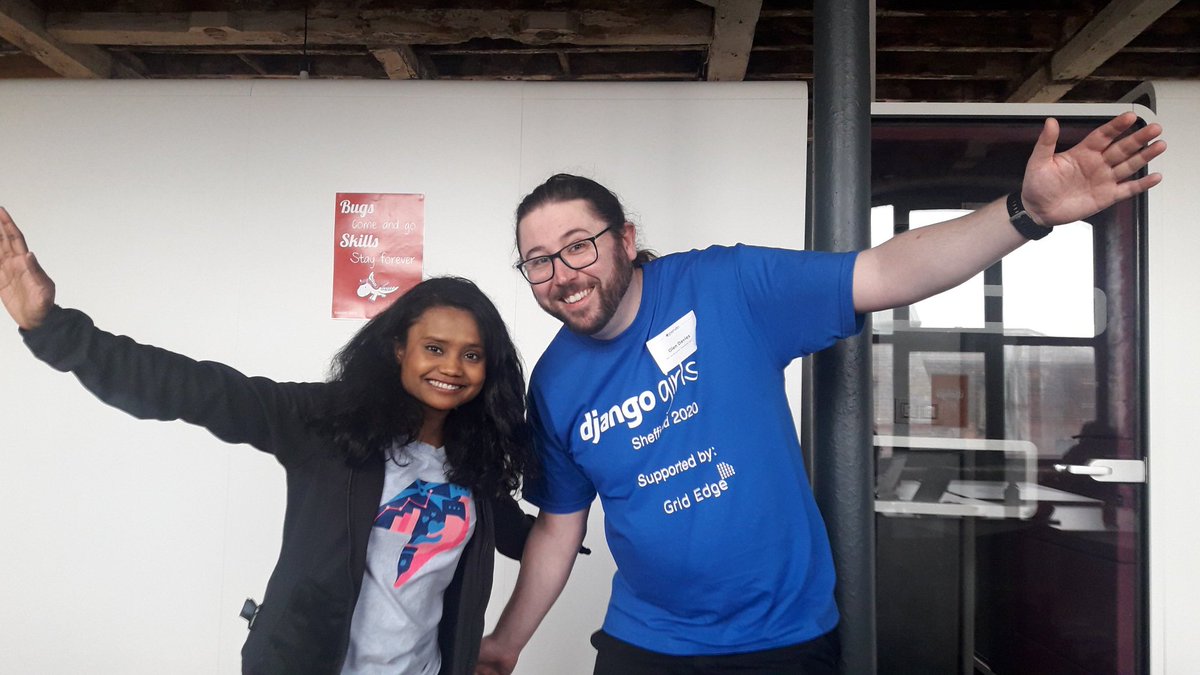 <a href="/djangogirlsshef/">Django Sheffield</a> Leena and <a href="/GlenDaviesDev/">Glen Davies (he/him)</a> still full of energy!