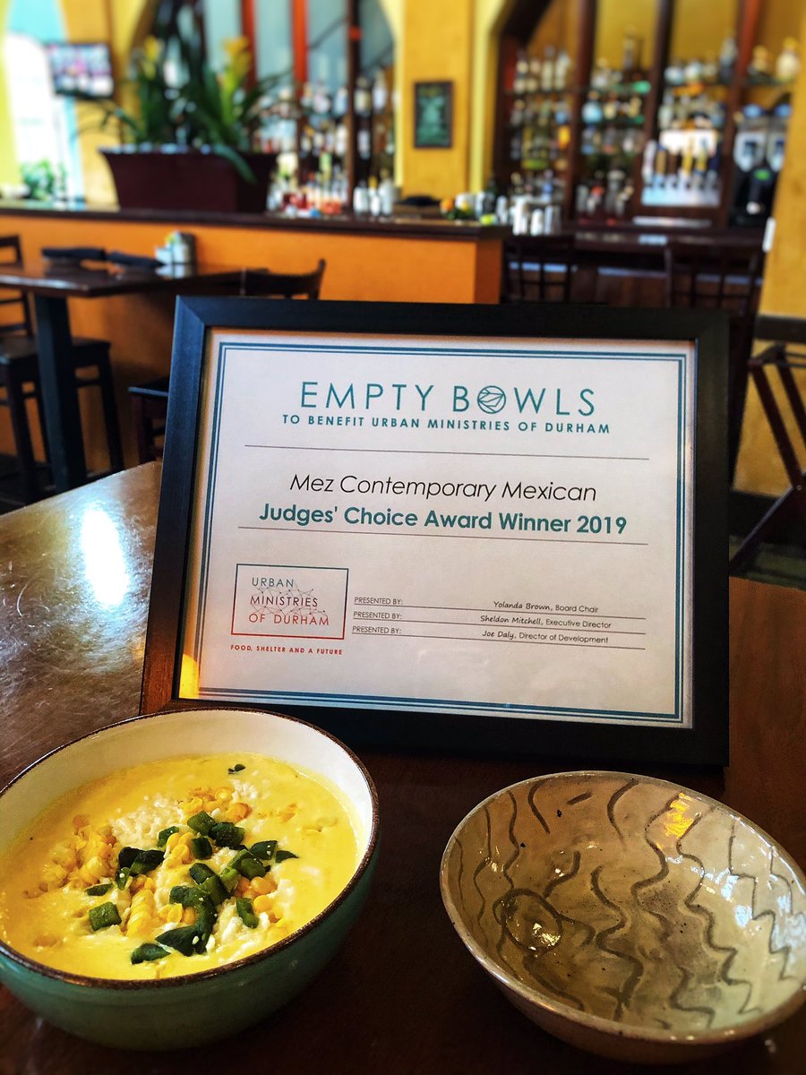 Mez is proud to announce that for the second year in a row we won the best soup at the Durham Urban Ministries empty bowls gala. We’d like to thank Durham Urban Ministries &amp; everyone that came out to support such a great event‼️ 
#emptybowls #urbanministriesofdurham #durhamnc