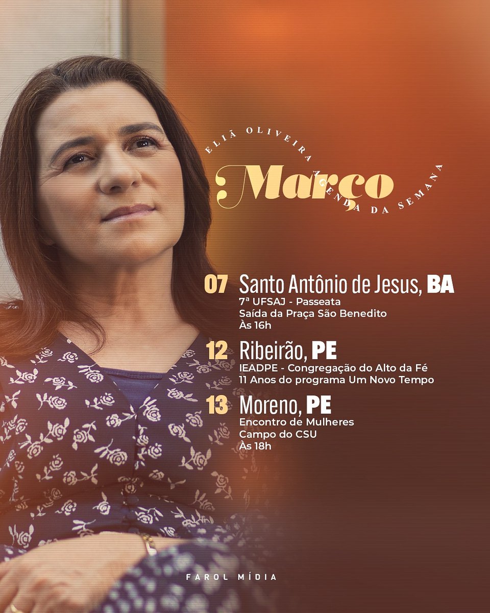 elia_oliveira's tweet photo. Chore mais, busque mais, interceda mais
O Céu está entrando em ação. 🙏🏻
Segue nossa agenda da semana amados. 
#EliãOliveira #OCéuEmAção https://t.co/1euscAjowe