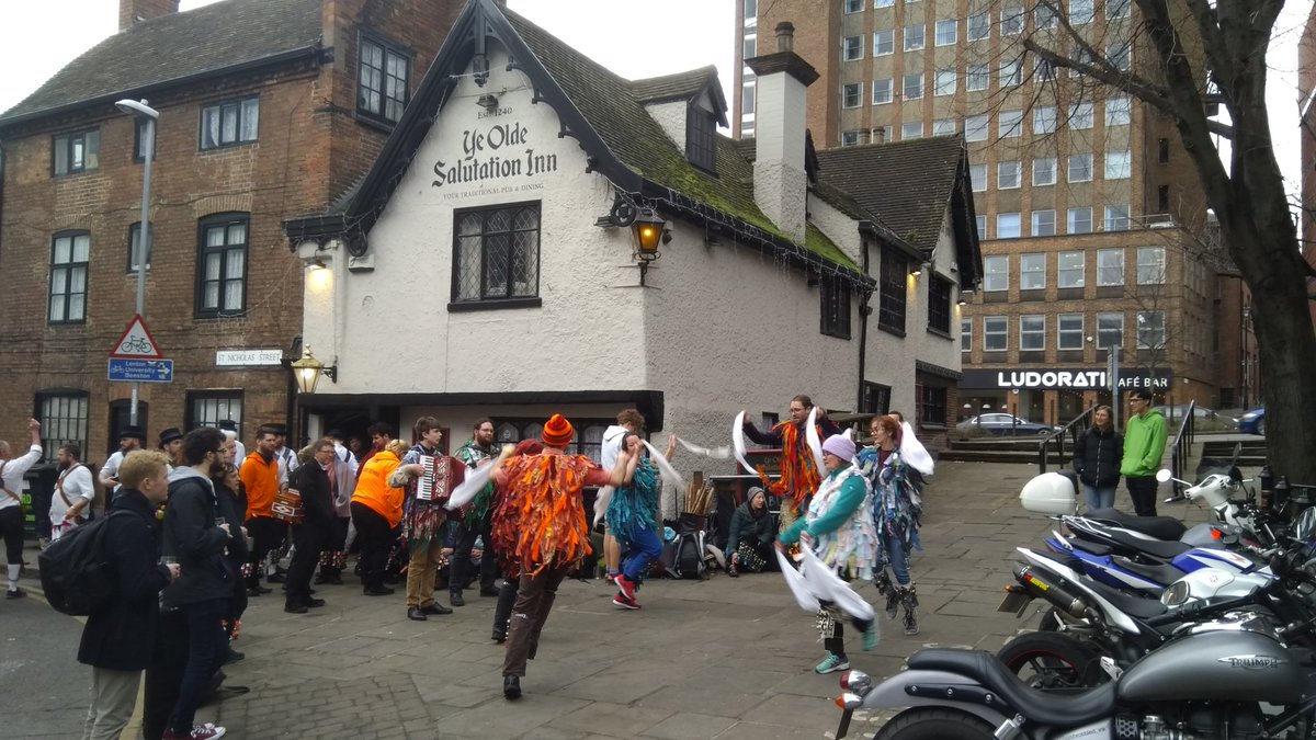One pub, two #IVFDF Morris Tours.

Rag with Bath City Morris at IVFDF 1983, and again at <a href="/2020Ivfdf/">IVFDF Nottingham 2020</a>, at Ye Olde Salutation Inn, #Nottingham.