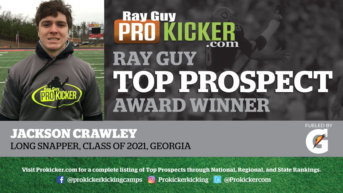 Prokickercom's tweet photo. Vidalia HS (GA) long snapper Jackson Crawley - ranks #1 nationally for 2021 recruiting class. He earns Ray Guy https://t.co/sQtdzCVQrl Top Prospect Award &amp; can now compete at national Top Prospect Camp in Nashville TN this summer! https://t.co/6PKjInlNsg @FootballVidalia https://t.co/f9vMo42Ejj