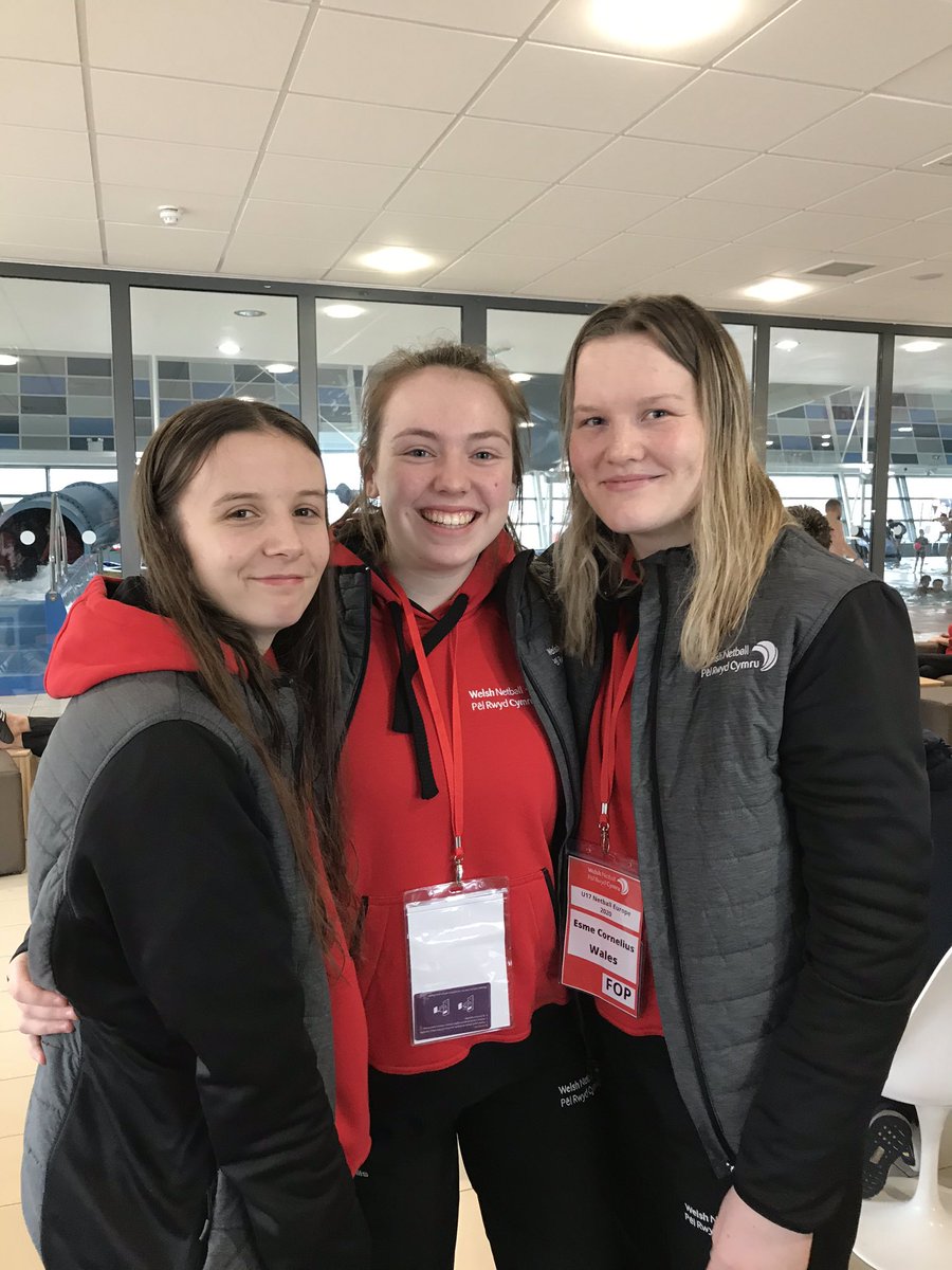Netball25's tweet photo. Celtic Dragon players Esme, Tia and Georgia after Wales emphatic 91 - 30 win at netball europe @celtic_dragons https://t.co/lguXDoB4OQ