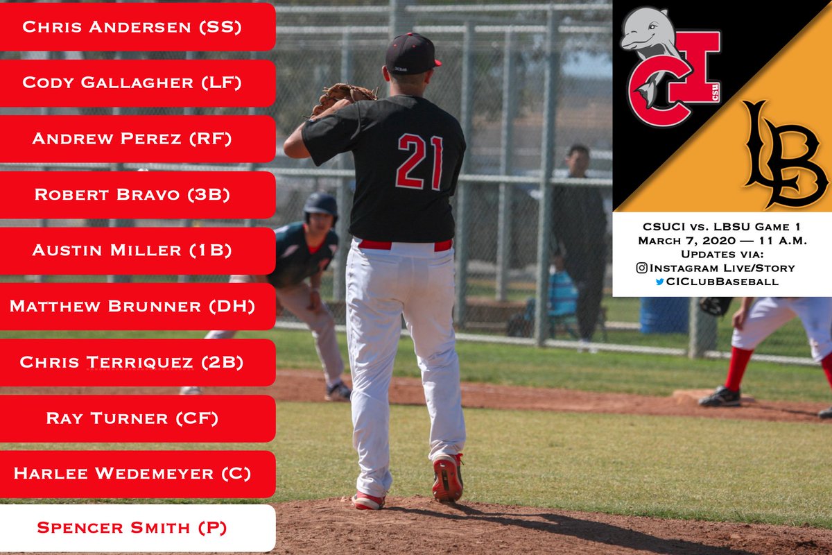 Series 3 | Game 1 Lineup
⚾️ CSUCI vs. LBSU
⏰ 11:00 am
🏠 Camarillo High School

Follow us here and our Instagram @ csucibaseball for updates throughout the game!
#Fearthefin
#Dolphinbaseball
#CSUCI