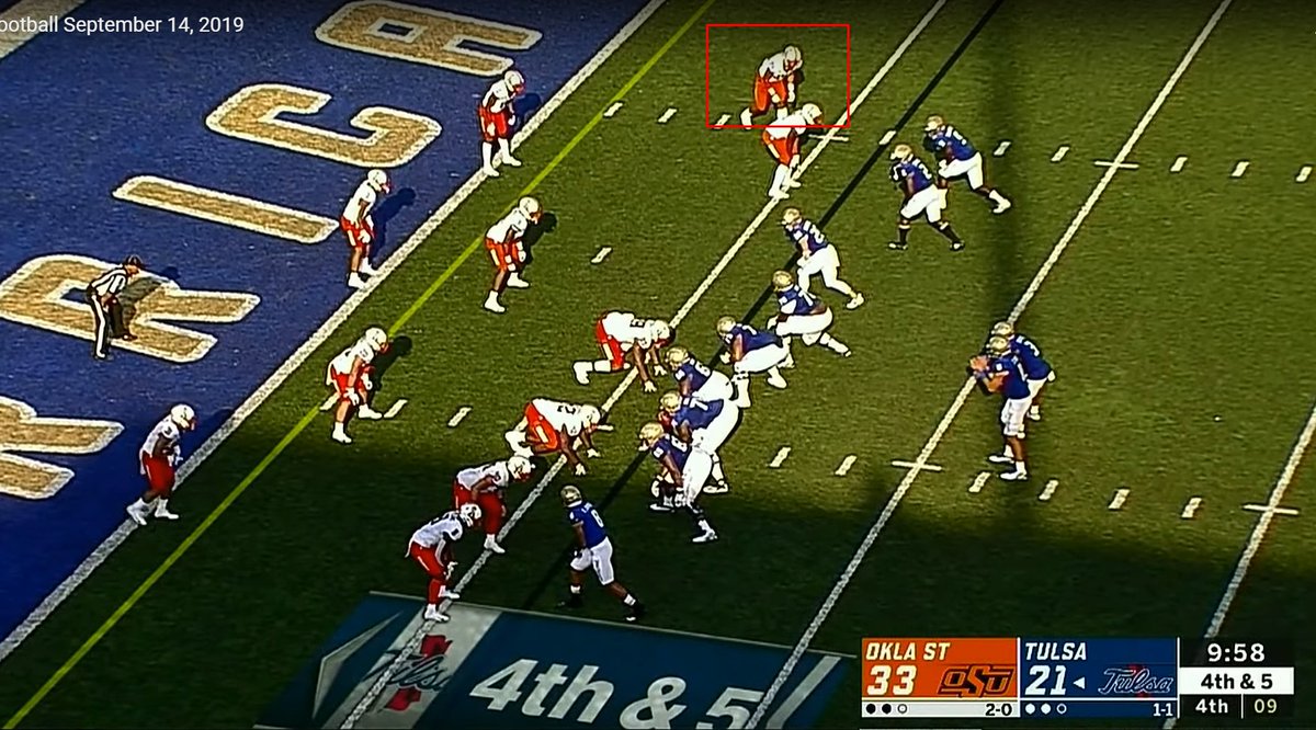 Trace Ford is definition of swiss army knife. Not sure I've ever seen this before. He's lined up outside of the CB? I know it's reduced splits but still. Ends up covering the flat.
