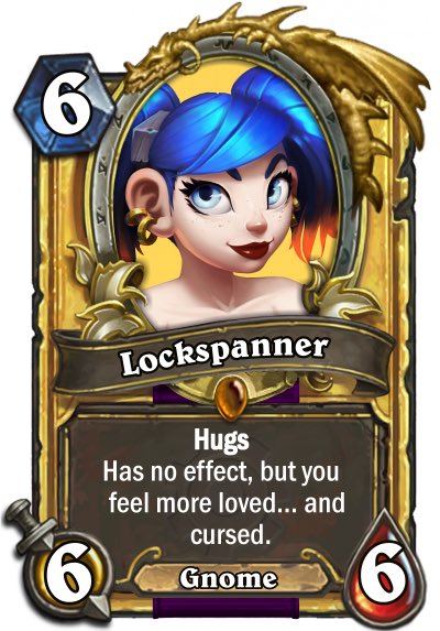LockspannerHugs's tweet photo. My guild, @G4WrA, stumbled upon the hearthstone card generator. Expect to be see a lot of these. :-D https://t.co/OwmdNM8Ue6