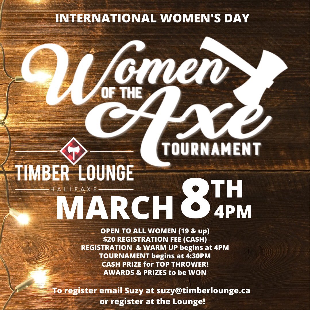 timberloungeaxe's tweet photo. We are celebrating @Women_on_IWD with two AXEceptional events! Women of the Axe Tournament and @LadyBeerLeague Axe Inequality! Join us! #EqualforEqual #EachforEqual  #IWD2020 https://t.co/pem4DGqjDY