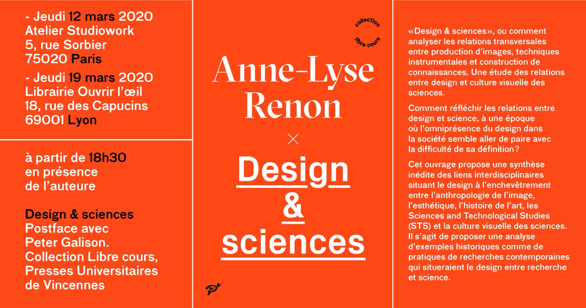 annelyserenon's tweet photo. J'ai le plaisir d'annoncer la publication de mon livre Design &amp; sciences:
https://t.co/uEImwt7tJO
Un lancement se tiendra le 12 Mars prochain à Paris à l'Atelier Studiowork, et le 19 mars à la Librairie Ouvrir l'oeil, à Lyon. https://t.co/2izLwAZVE1