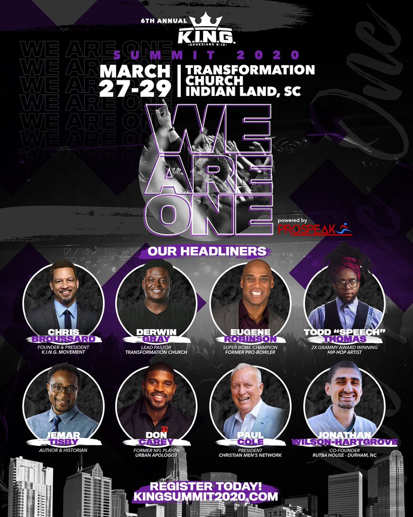 KINGMovement's tweet photo. Register today for #KINGSUMMIT2020 
.
.
March 27-29 2020 | Charlotte, NC
Speakers, Crowning Ceremony, Workshops, Panels, Q&amp;A, Manhood, Life Purpose, Race, Family, Finance, Apologetics, Sex, Politics and more....
.
.
Register at https://t.co/KcPOe4y3Ol https://t.co/pvLmeGfY1j
