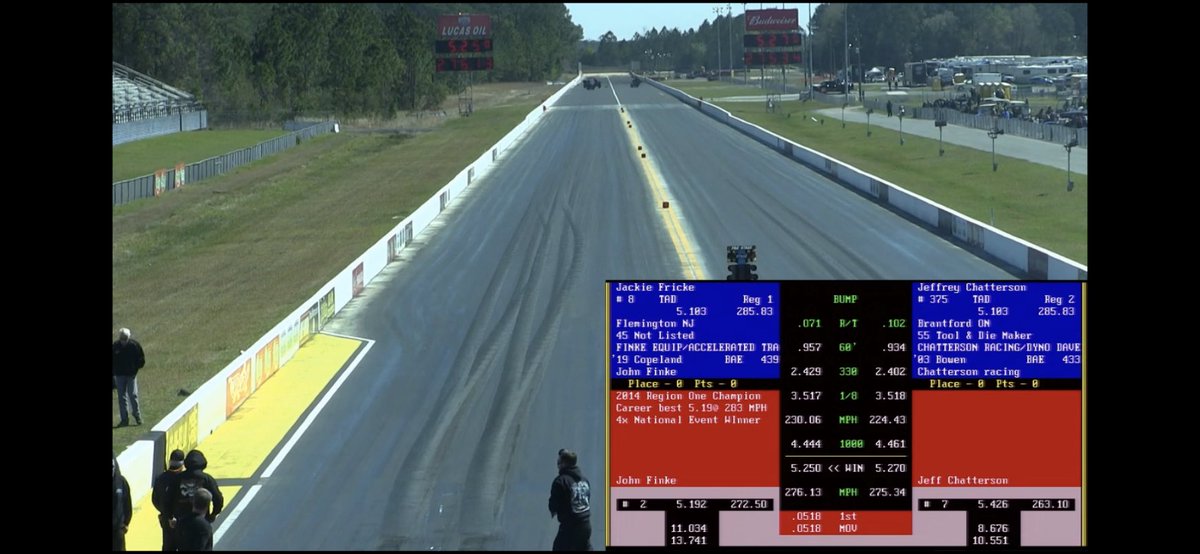 Finke_racing's tweet photo. We were able to get the first round win in a close race against Jeff Chatterson. Our 5.25 is good enough for lane choice in E2 against Rich McPhillips Jr. https://t.co/xpEO3asTLe