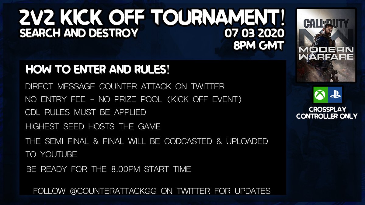 CounterAttackGG's tweet photo. Retweets appreciated! 

Enter now to book your spot in the tournament! Future plans going forward are CRAZY! Hopefully you can get on board with this idea.

We will be expanding to other games once we know this is successful!

@Mighty_RTs @FearRTs @ShoutRTs @FlyRts @FatalRTs https://t.co/WZ0QqRgkOj