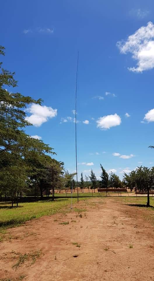 9J2LA's tweet photo. 160m vertical went up today at #9J2LA.
We hope that there will be not too much static around during nightshift!
RX antenna to EU/USA is up for testing purpose. Currently running on generator power during power shedding.
If the weather is with us first 160m QSOs will start soon.๐ https://t.co/eYuWism26O
