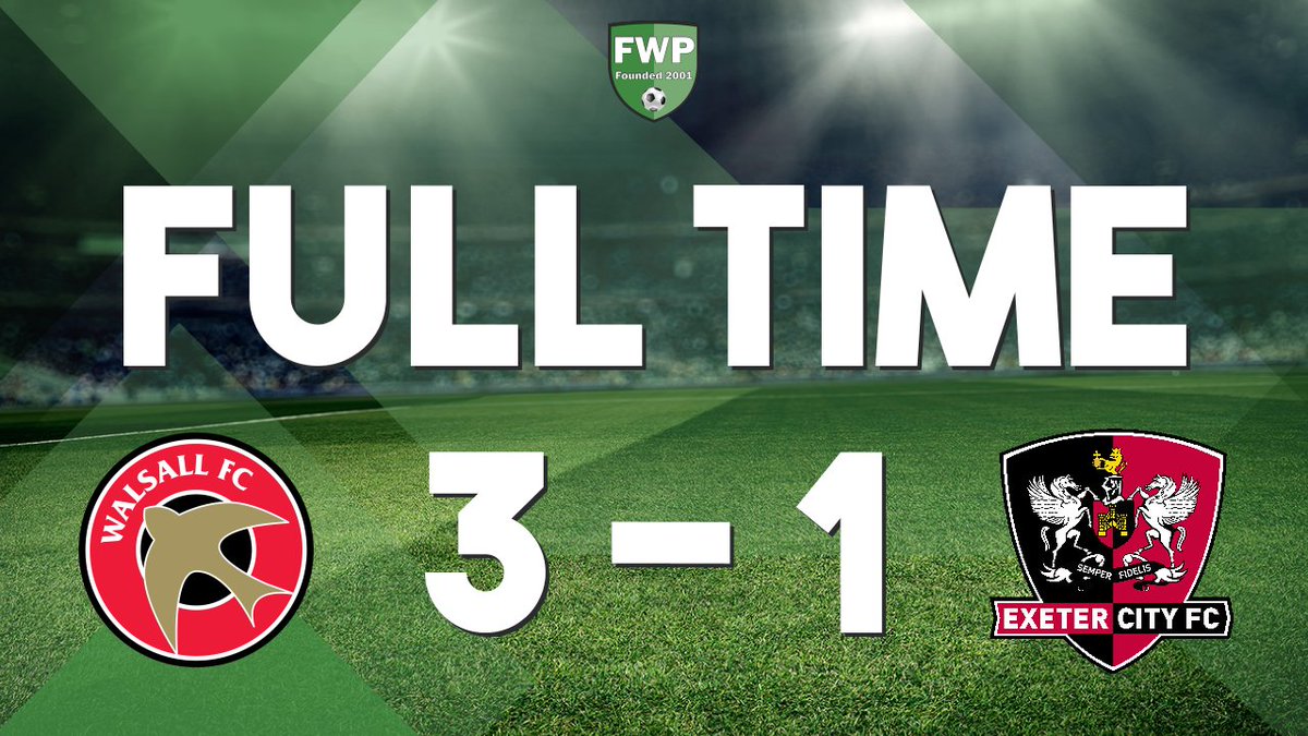 FWPExeterCity's tweet photo. FULL-TIME: @FWPWalsall 3-1 @FWPExeterCity https://t.co/xnxklOVW3G https://t.co/1vPWOEa6tN