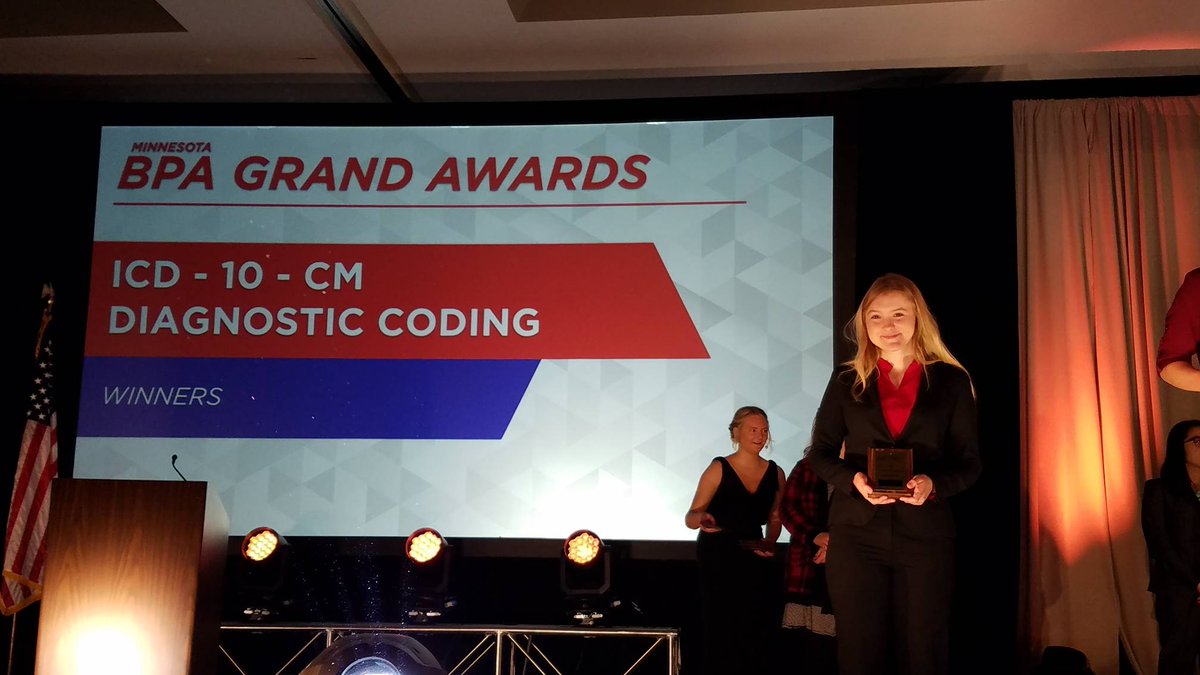 WMBPA's tweet photo. Maddie Smith just received 5th place in ICD-10-CM Diagnostic Coding! Congratulations Maddie! #mnbpa #ontonationals https://t.co/7SkoMw9VH4