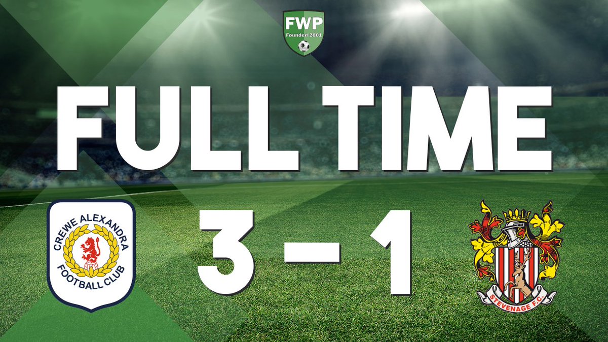 FWPCreweAlex's tweet photo. FULL-TIME: @FWPCreweAlex 3-1 @FWPStevenage https://t.co/KiI5qd0Pb6 https://t.co/GpQxn9gqjn