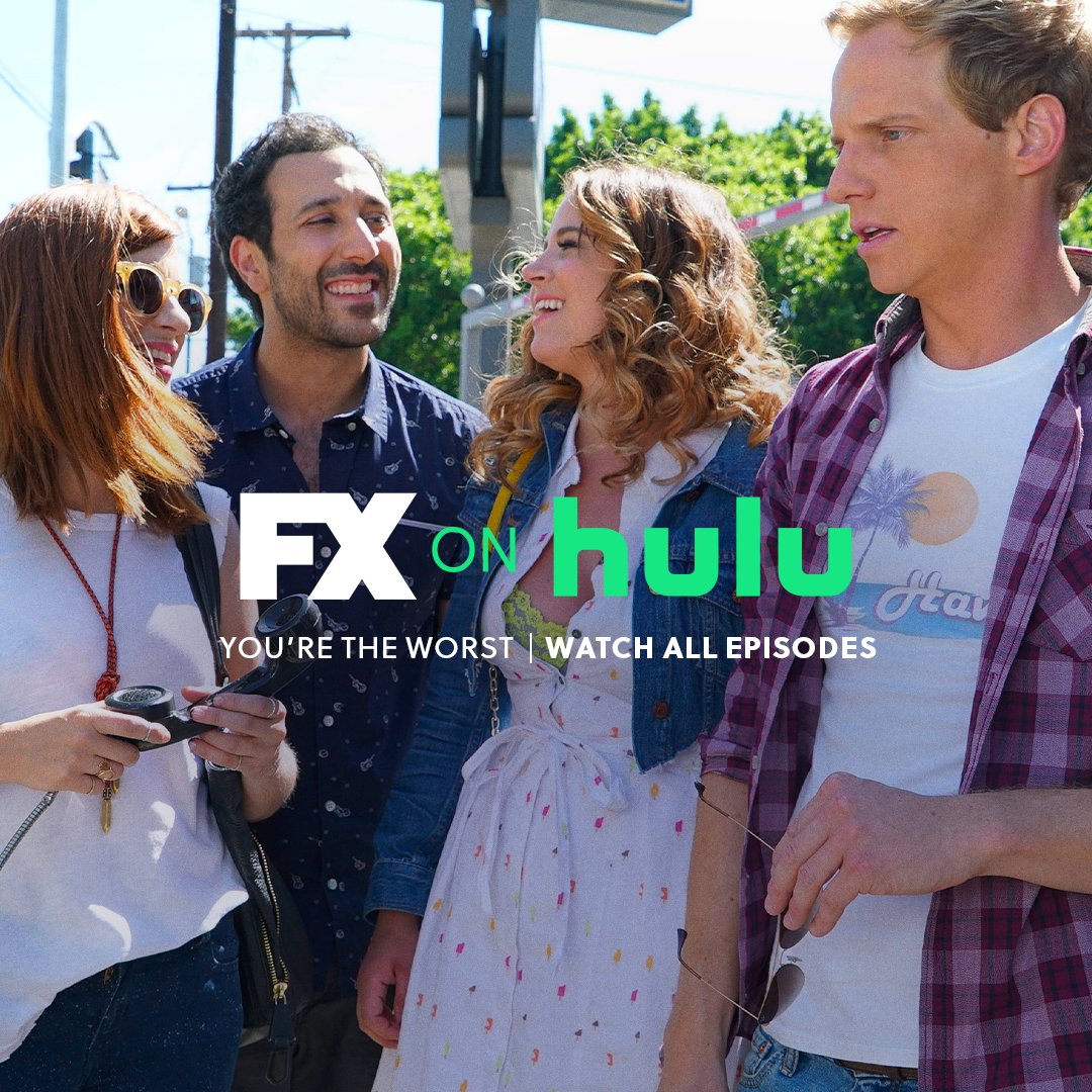 best news ever. every episode of you're the worst is now streaming on #FXonHulu.