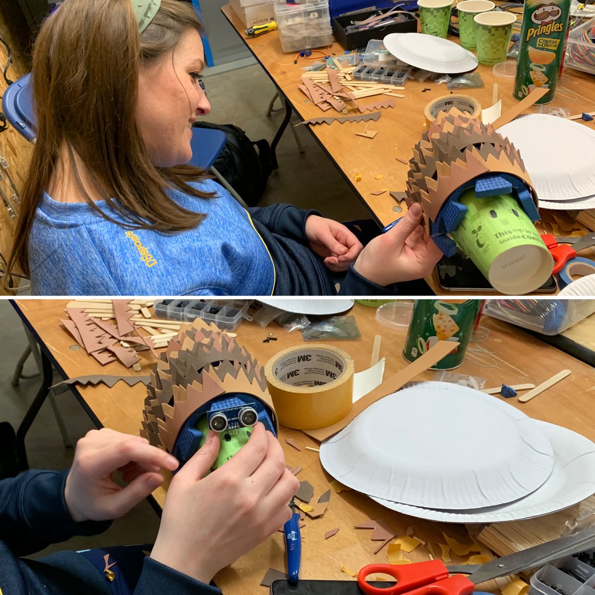 Cute hedghog being made at #SHDD at <a href="/TOG_Dublin/">Tog Hackerspace</a> by one team. Those sensors make it look like they are wearing goggles! 😆 #BelieveInScience #EngineersWeek