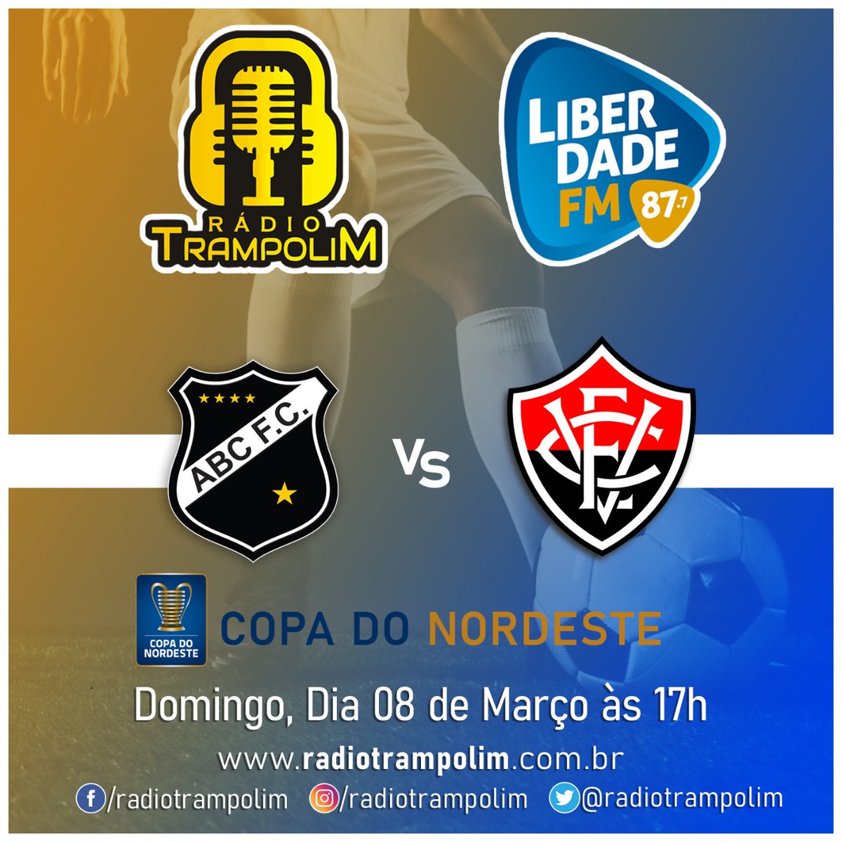 ch_rn's tweet photo. Amanhã tem Copa do NE na casadinha do esporte @RadioTrampolim / @liberdadefm877. A partir de 17h jornada esportiva para @ABCFC x @ECVitoria. Narração de @Jarbasrn, eu e Jeová Morais comentamos e @rick09oliveira e @leofelixfdrn à beira do campo. Não percam a melhor cobertura! https://t.co/ANdbZf15Yt