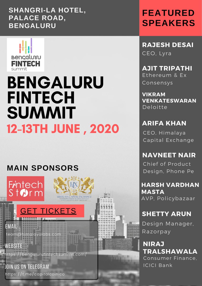 LabsHcx's tweet photo. Bengaluru Fintech summit is assembling expert keynote speakers and panelists who will enlighten and equip you with the knowledge you need to thrive in the digitally transforming world of finance. 
12-13 June, 2020
BENGALURU FINTECH SUMMIT https://t.co/JrvazELw8n