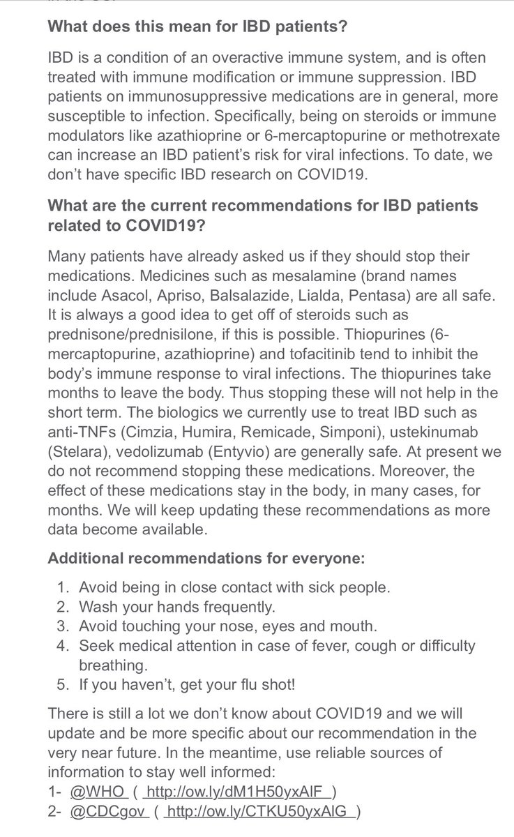UmaMahadevanIBD's tweet image. The key message for #IBD patients from #IOIBD. Please read the whole recommendation in the @Ibdmd tweet