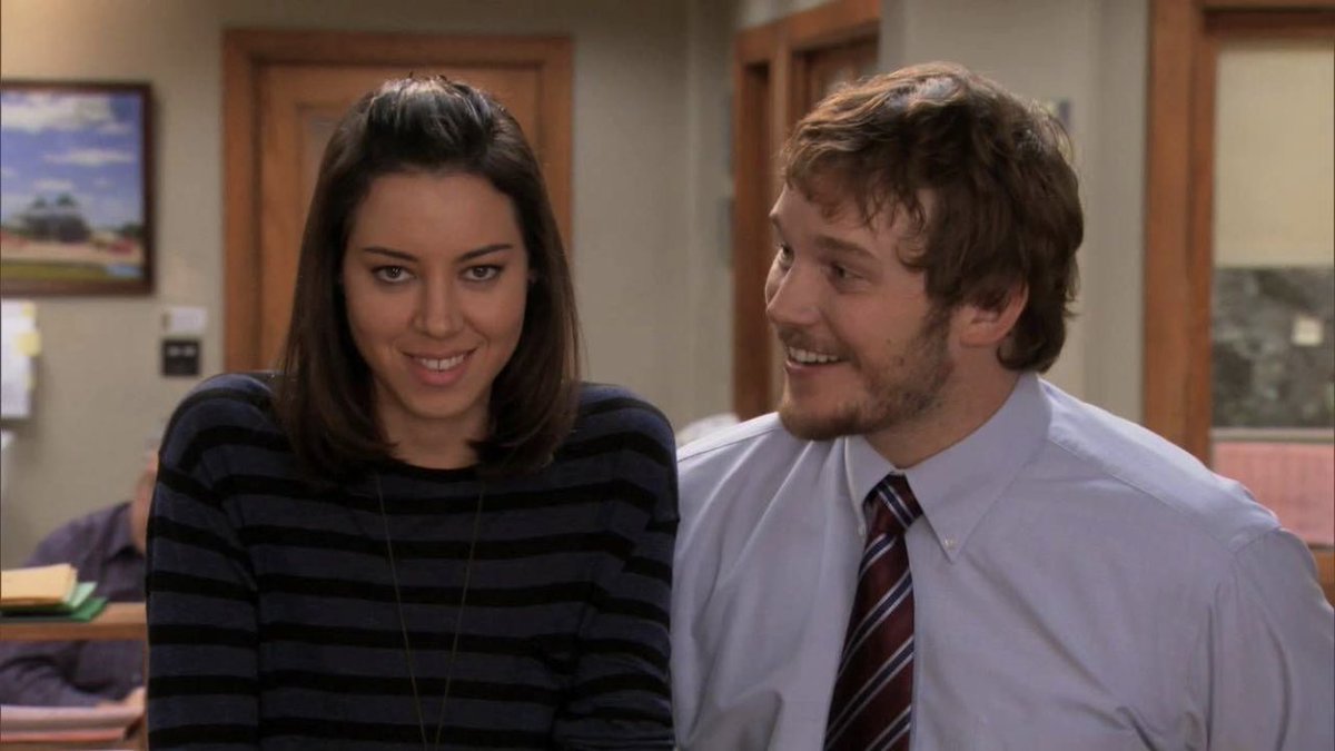 - april x andy - parks and rec- they're so soft i love them- so chaotic- "OH BABE YOU HAD A CRUSH ON ME THAT'S EMBARRASSING" "WE'RE MARRIED" "STILL"- the grumpy one is soft for the sunshine one - comedic duo