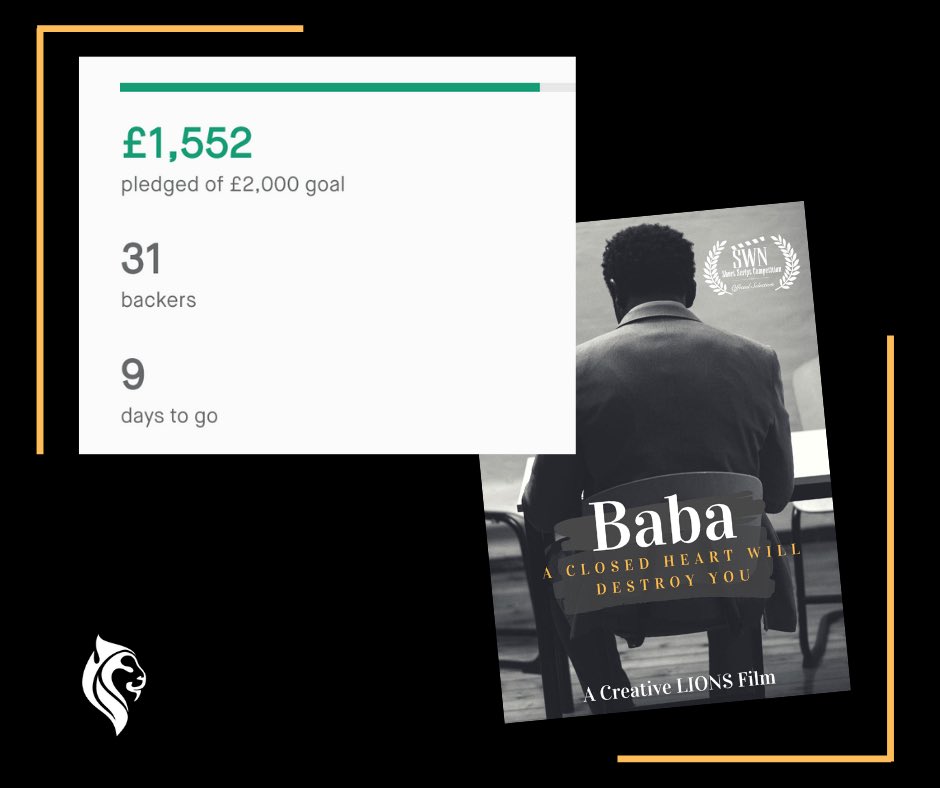 CreativeLions_'s tweet image. We have 9 days to go and £448 left to raise!! Thank you so much to all our pledgers so far: @KevinSchmidtBiz @wldgoat @vbaileyactor @cbartgittens @GretaMendezLDN amongst many others!!! 

#supportindiefilm #crowdfunding #crowdfunders #backers #grateful #thankyou