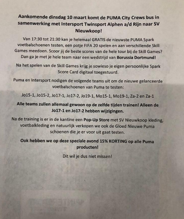 SVNieuwkoop's tweet photo. Aankomende dinsdag 10 maart komt de PUMA City crew bus in samenwerking met Intersport Twinsport Alphen a/d Rijn naar SV Nieuwkoop!
https://t.co/HFISbA8y0m https://t.co/WHPOg16YX0