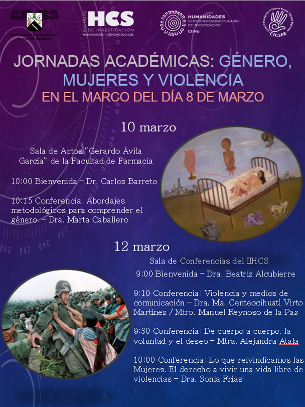 uaemorelos's tweet photo. El Instituto de Investigación en Humanidades y Ciencias Sociales #IIHCS #UAEM invita a las Jornadas Académicas: Género. Mujeres y Violencia, hoy 10 de marzo a las 10 en el auditorio de la Facultad de Farmacia del campus Chamilpa. https://t.co/wcI69F08GC