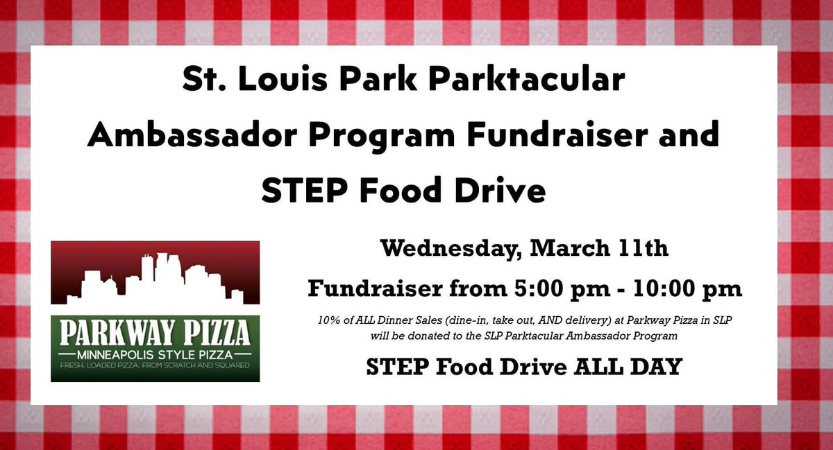 Do some good and eat some pizza!

Visit our Facebook page and learn more, facebook.com/SLPParktacular…