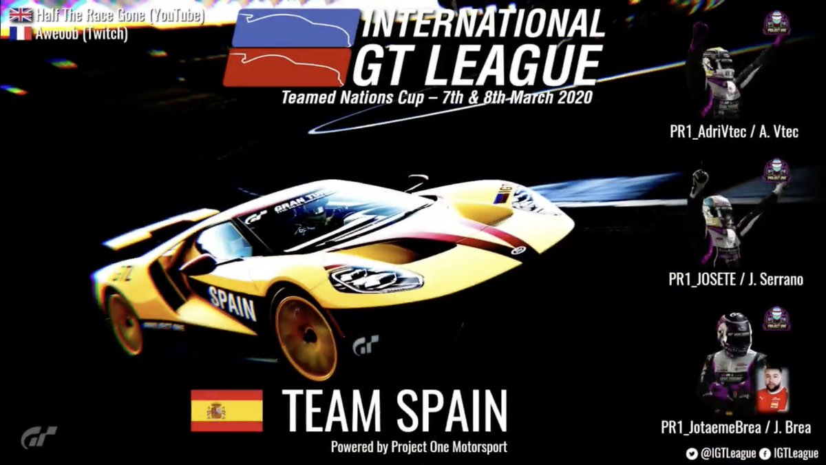 PRoneMotorsport's tweet photo. Esta noche volvemos a correr en la @IGTLeague en un formato distinto.
TEAMED NATIONS CUP #IGTLNations
Nuestros pilotos representaran el Team Spain:
@JotaemeBrea
@Adrian_gil_27
@Jose_Serrano_16
21h Qualifying en @YouTube y @TwitchES https://t.co/y1dLhk5uAN