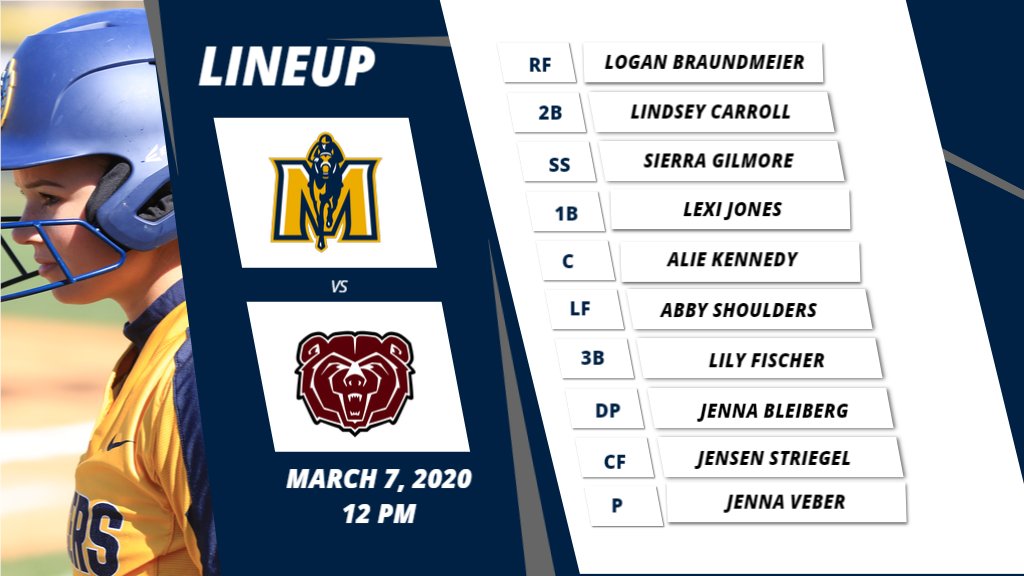 Here is your RACER STARTING LINEUP for Saturday's first game against Missouri State. First pitch at 12 PM🥎️ 

#WeAreRacers🏇 

LISTEN LIVE 📻: bit.ly/2VjHa8d