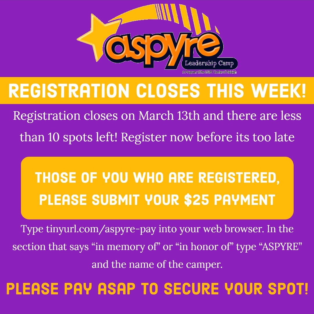 Here is some important information regarding Registration and payment for ASPYRE. Here is the link to register if you have not yet: aspyre-camp.herokuapp.com/accounts/login…