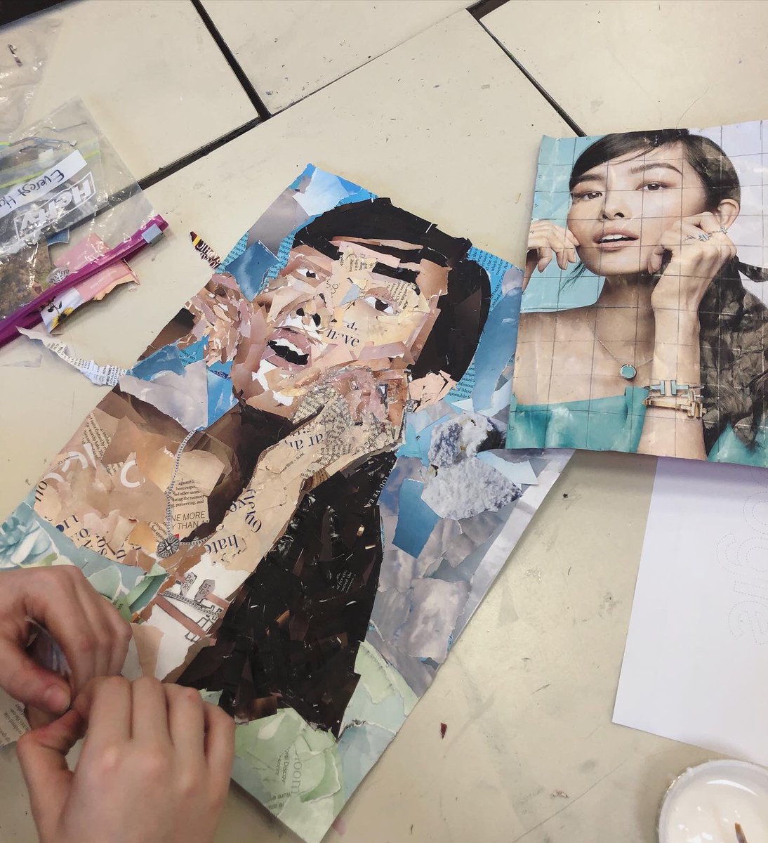 lexikmentzel's tweet photo. Stole this Art 1 lesson idea from Jenifer Smith last year, and several of my focused students have been making beautiful progress so far. #highschoolartteacher  #collage #derekgores https://t.co/hGxPFh89jR