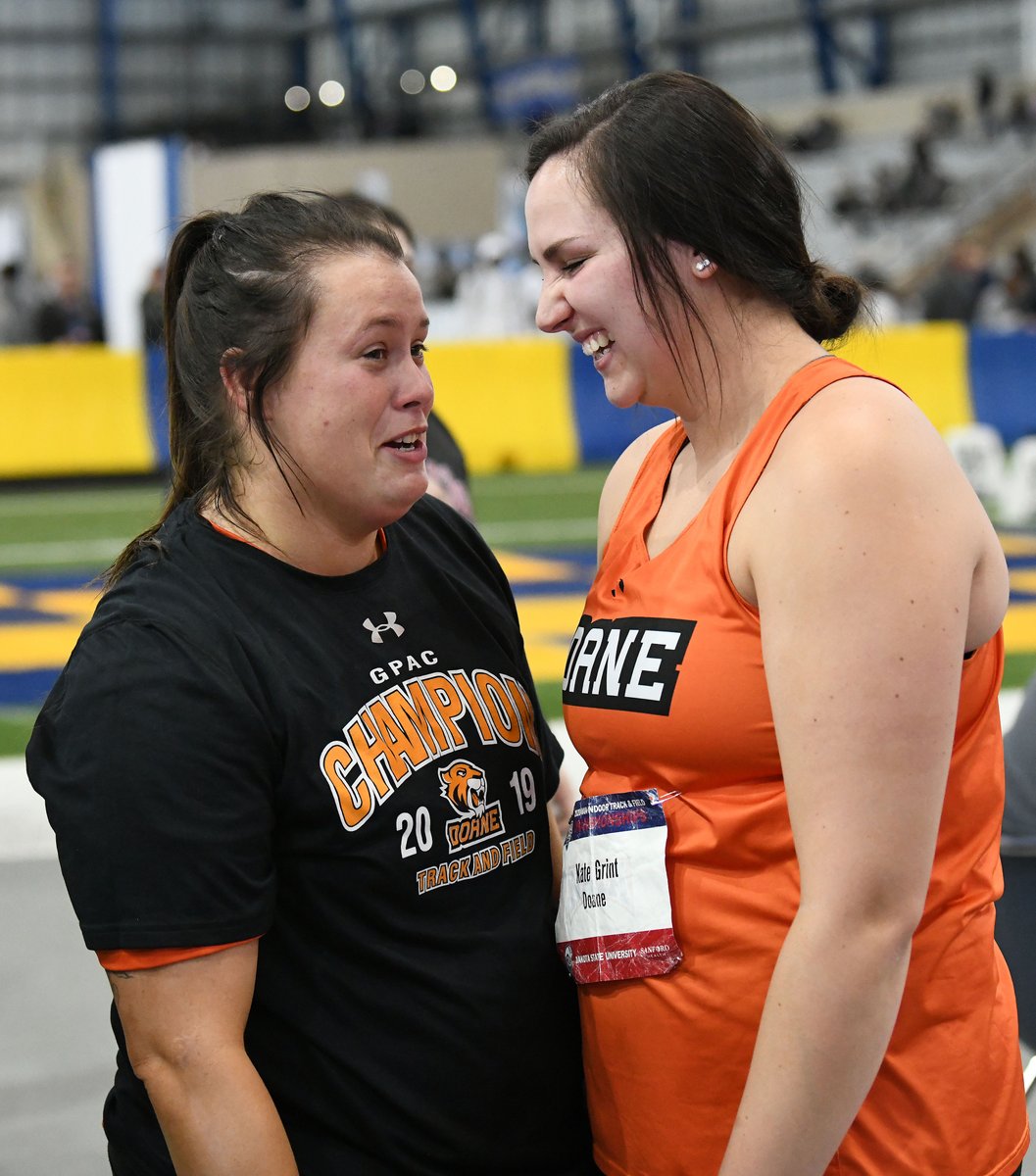 Scoop_DoaneTF's tweet photo. **NAIA Champion Alert**

#NAIATrack women's shot put: #DoaneTF's @KateGrint wins with mark of 14.81/48-7; @JordynStearns 6th, 13.73/45-0.5. https://t.co/C6j1rvuNVT