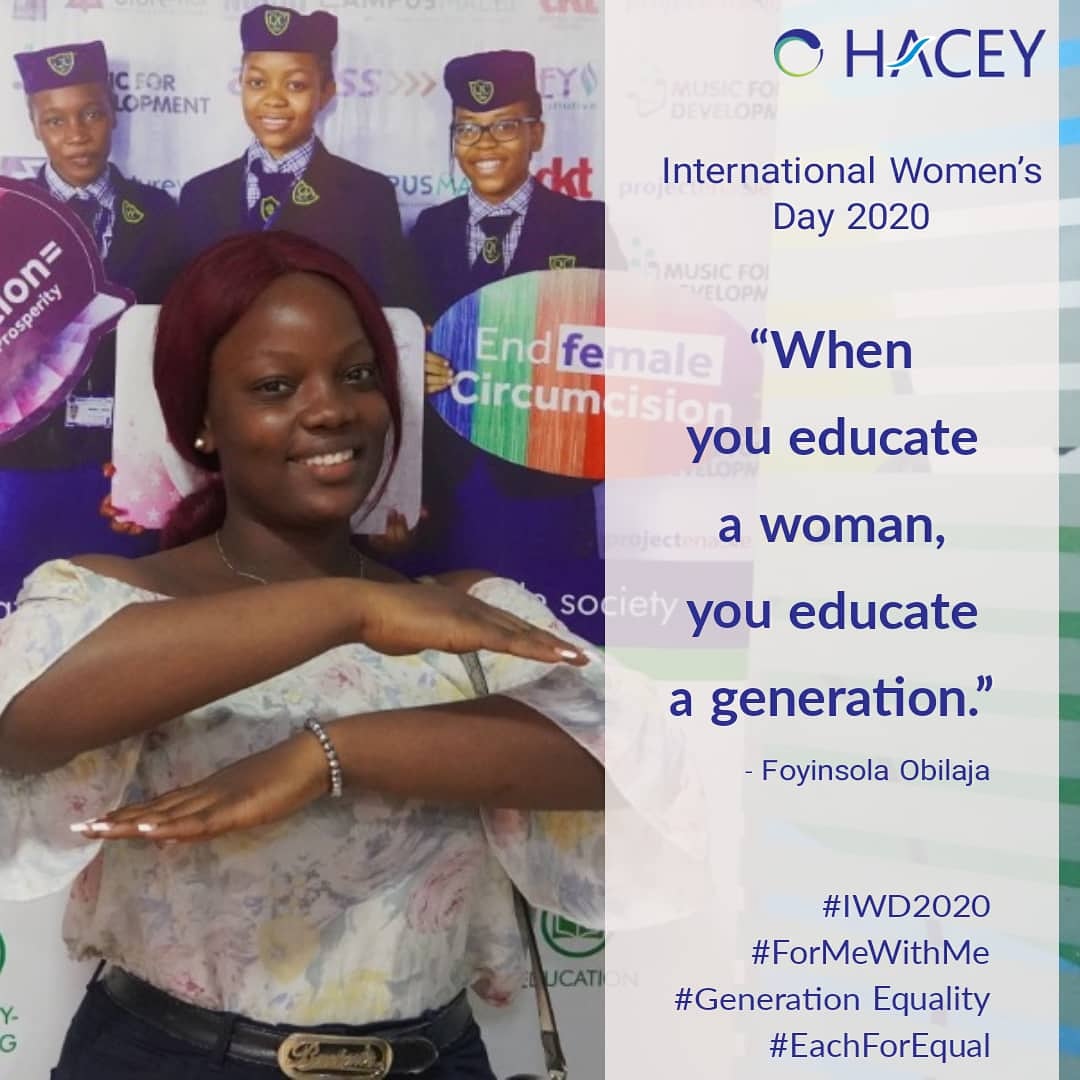 haceydev's tweet photo. "When you educate a woman, you educate a generation" - Foyinsola Obilaja.
#iwd2020
#eachforequal #ForMeWithMe #Generationequality #rights #equality #equal #girlchild #women https://t.co/CYJXYNYdUj