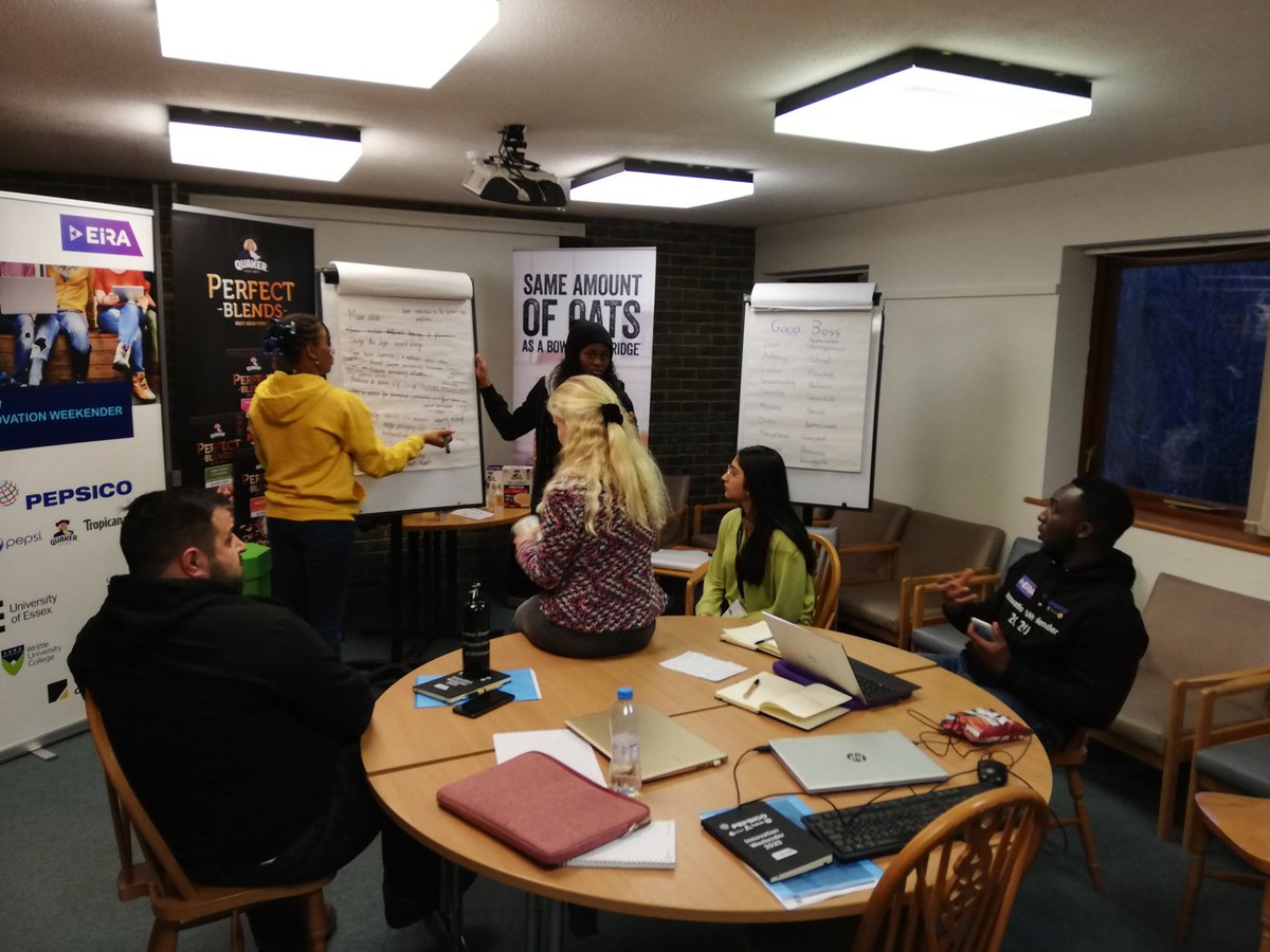 AndyMew13's tweet photo. We're having a fantastic time on the #pepsicoweekender, getting students from @Uni_of_Essex, @UniKent, @uniofeastanglia, @WrittleOfficial and @Suffolk_U, develop a new take on some of their top brands. #eiraweekender https://t.co/oSkd7w5fER