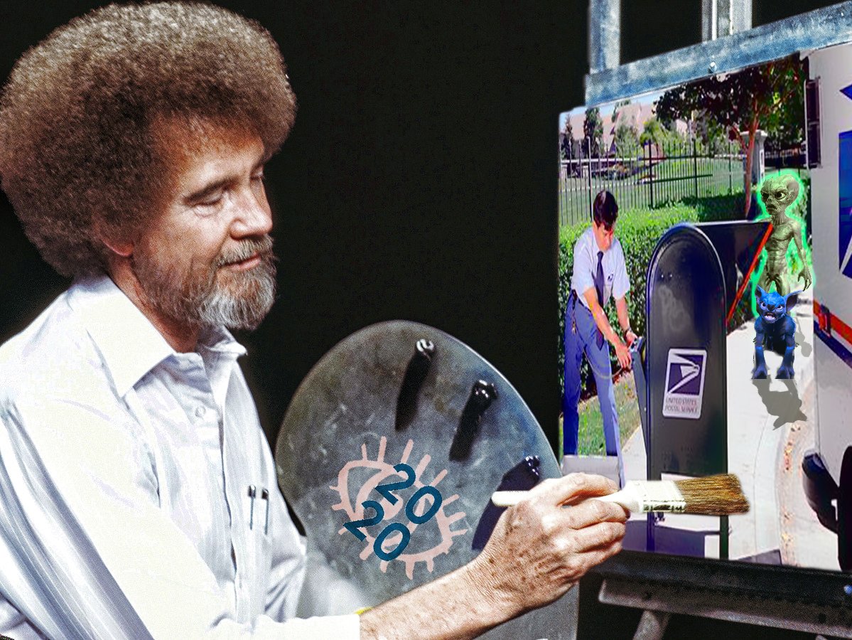 Good luck to all the clubs competing in #SpringSing2020 

Yall hath inspired Nemo to create art.

Here is a photo of the great Bob Ross painting handsome mailman being watched by a green alien &amp; a blue dog.

<a href="/OCSpringSing/">OC Spring Sing</a> <a href="/ago_knights/">Alpha Gamma Omega</a> <a href="/KappaSigmaTau/">Kappa Sigma Tau</a> @TriThetaDoves <a href="/IotaKappaPhi/">iota kappa phi</a>