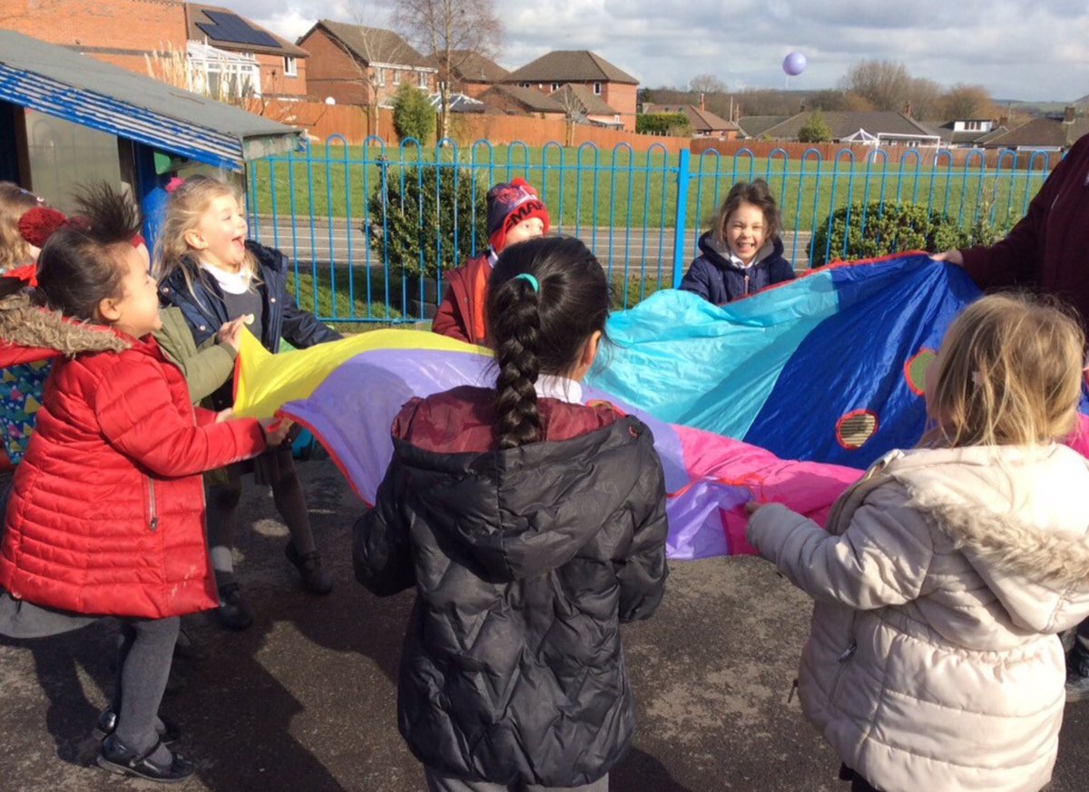 Parachute fun in the rare sun!! Can you spot the ball? #EYFS <a href="/HolcombeBrook/">Holcombe Brook PS</a>