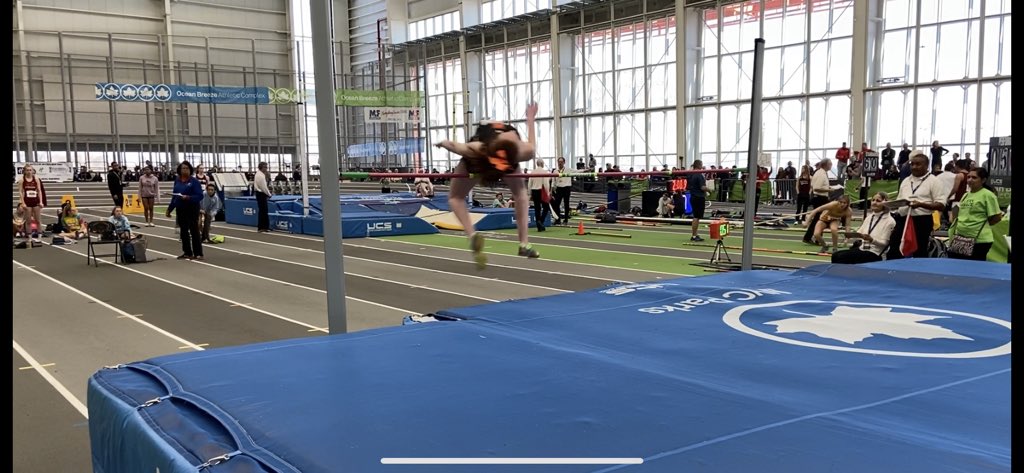 Section6TF's tweet image. Morgan Halt from Amherst clearing her high jump attempt