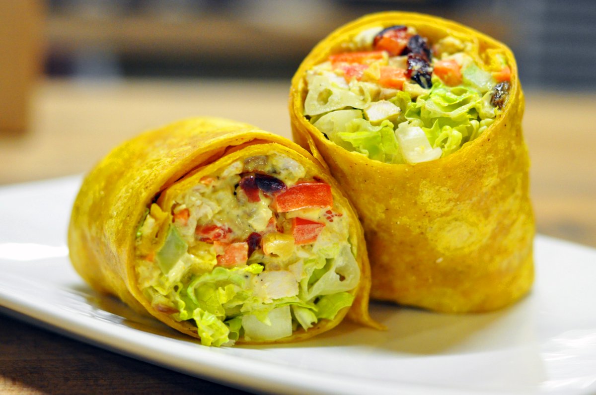 TakeFiveCafe's tweet photo. Need a change?  Try our new Chicken Curry Wrap with a mix of dried cranberries, apricots, raisins + cashews. Delicious! https://t.co/1JQMlwHtfl