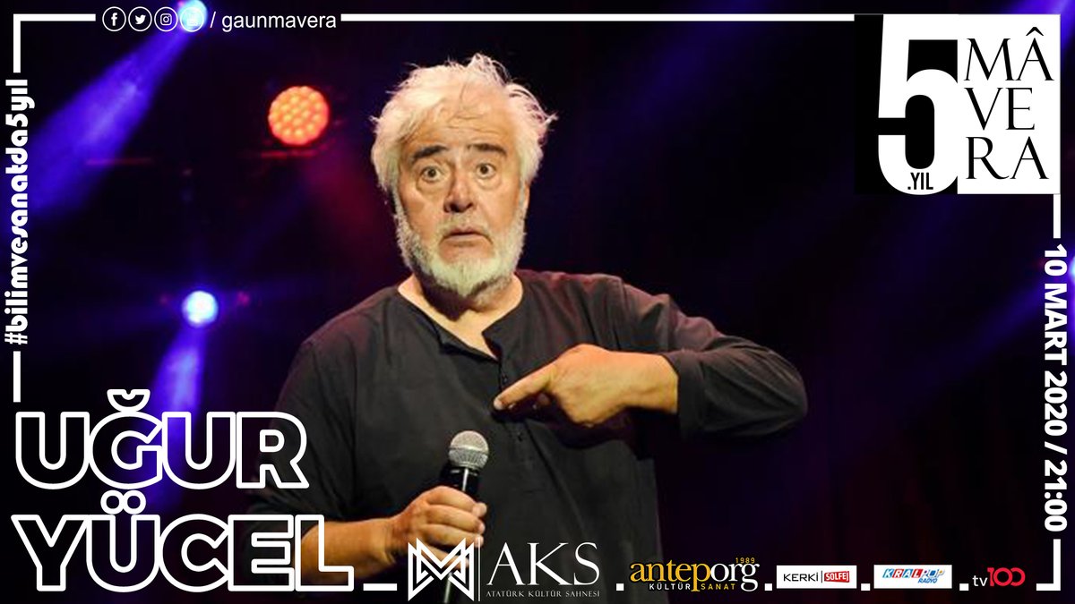 Uğur Yücel, uzun bir aradan sonra "Azınlıkta Kaldık" gösterisi ile 10 Mart 2020 20:00'da 
Mâvera KSM / AKS' de !!
Biletler Satışta; 
AntepOrg Ofis / 05415202727
