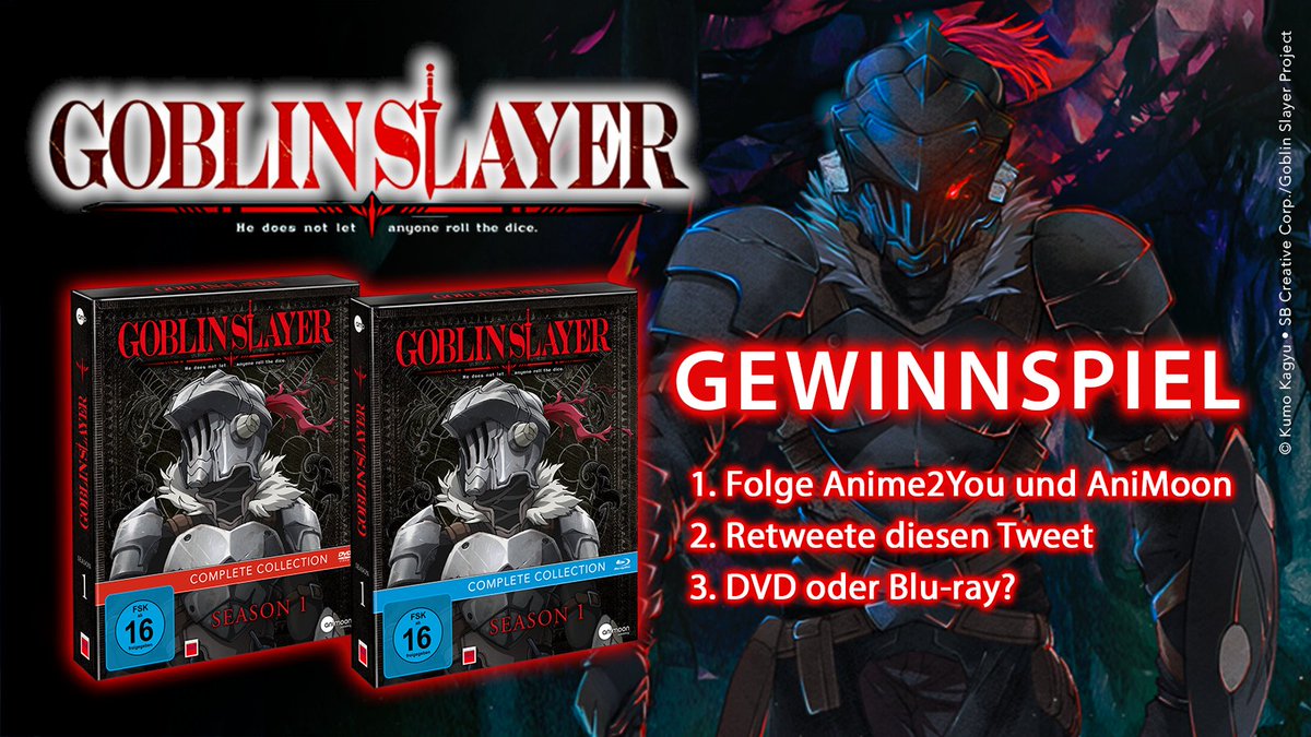 Anime2You's tweet photo. Gewinnspiel! Wir verlosen die »Goblin Slayer«-Komplettbox auf DVD und Blu-ray!

Teilnehmen: 
1. Folge @Anime2You und @AniMoonAnime
2. Retweete diesen Tweet
3. DVD oder Blu-ray?

Einsendeschluss: 15.03.2020, 23:59 Uhr
Teilnahmebedingungen: https://t.co/nl92obqriJ https://t.co/gdOxwtVN9w