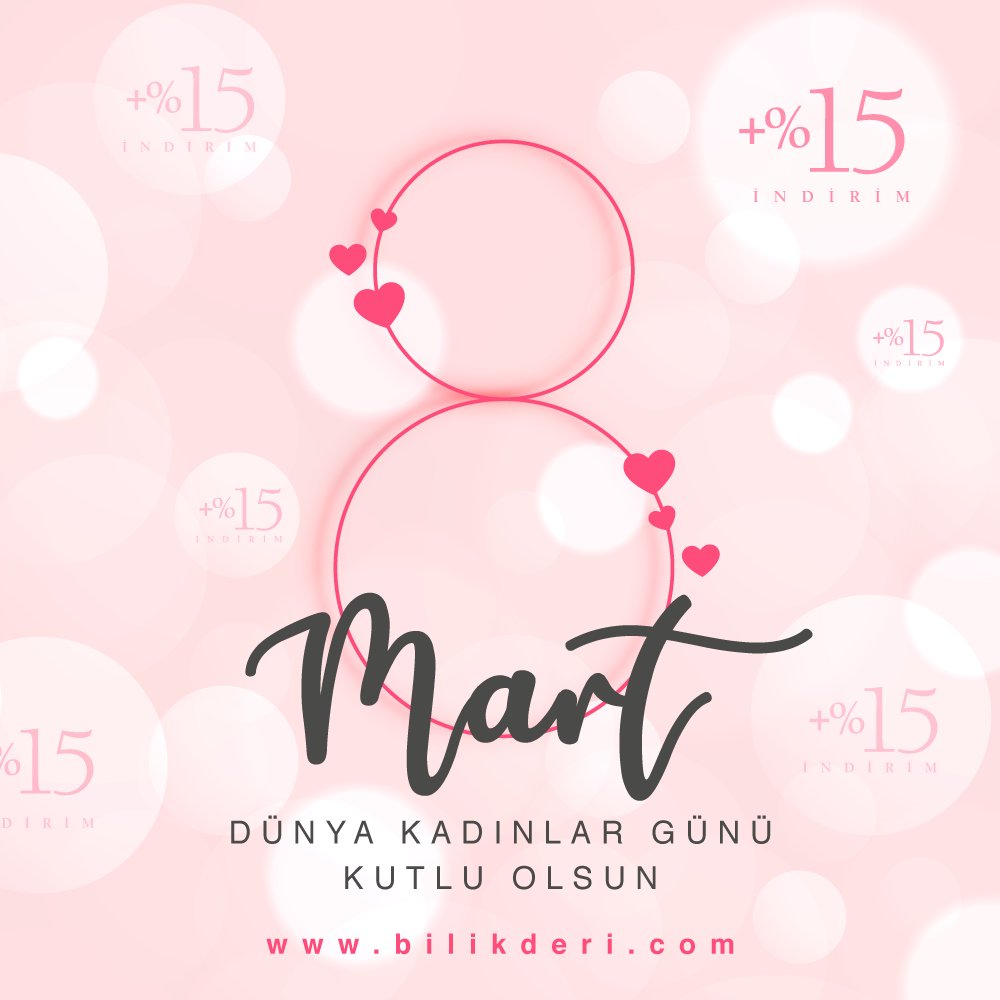 Başımızın tacı olan kadınlarımıza,Kadınlar Günü sebebiyle, 
web sitemize üye olup, yaptıkları alışverişlerde sepette ekstra %15 indirim.  #KadınlarGünü #DünyayıKadınGüzelleştirir  #WomansDay #8March #8MartDünyaKadınlarGünü #8Mart #DünyaEmekçiKadınlarGünü