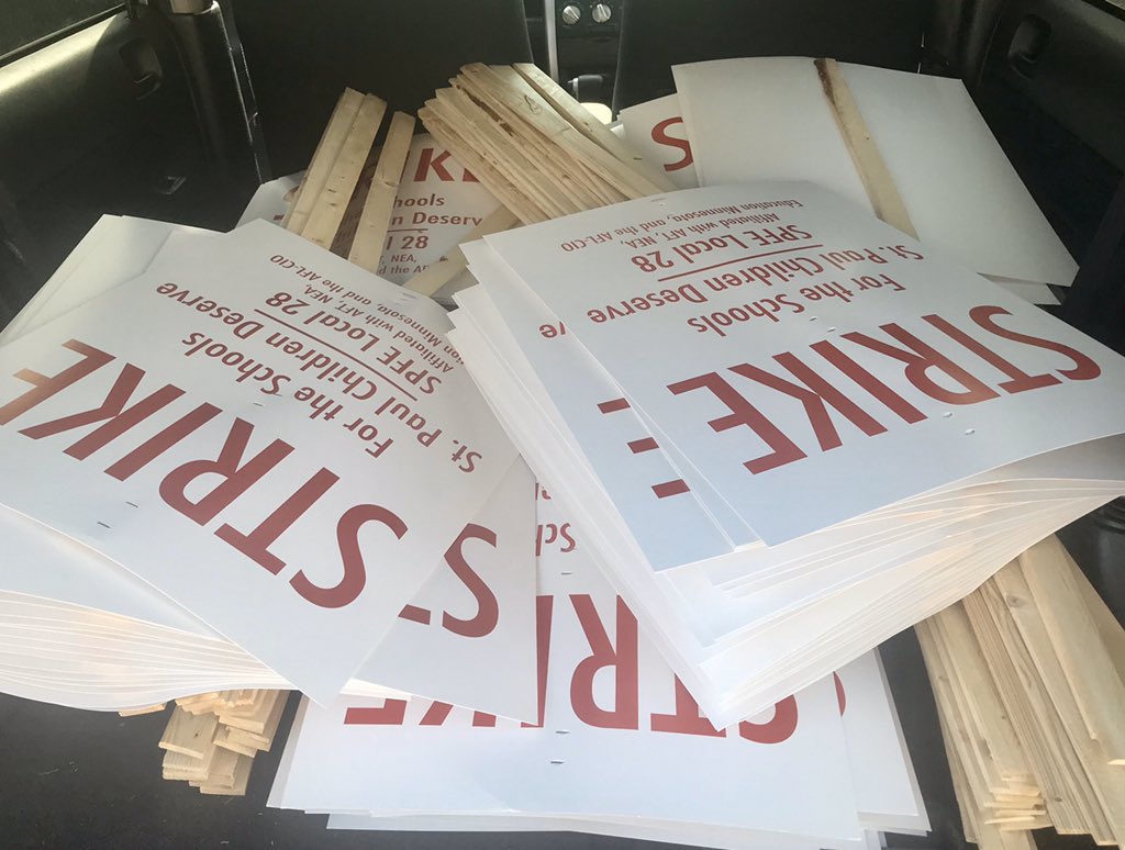 This is what 100 picket signs looks like! #RedForEd #schoolsourstudentsdeserve @SPFE28 @EducationMN  @AFTunion